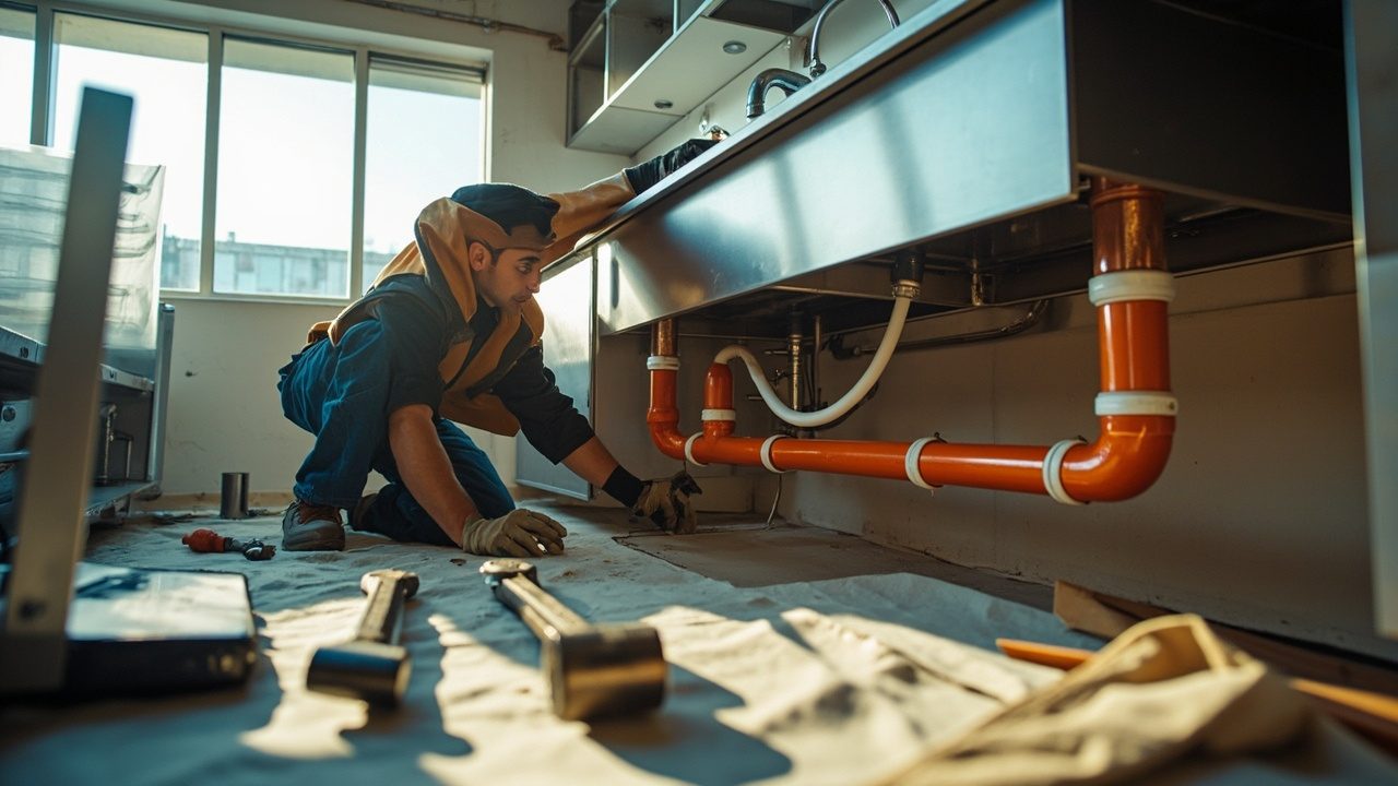 Commercial Kitchen Plumbing Skilled Hands At Work