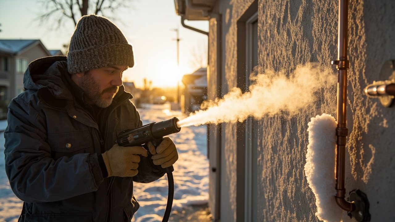 Frozen Pipe Thawing And Repair Service Truck At The Curb