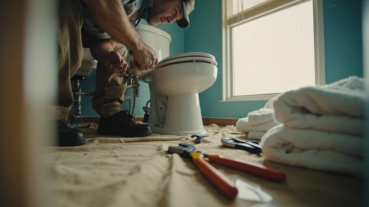 Overflowing Toilet Repair Precision Work Close Up